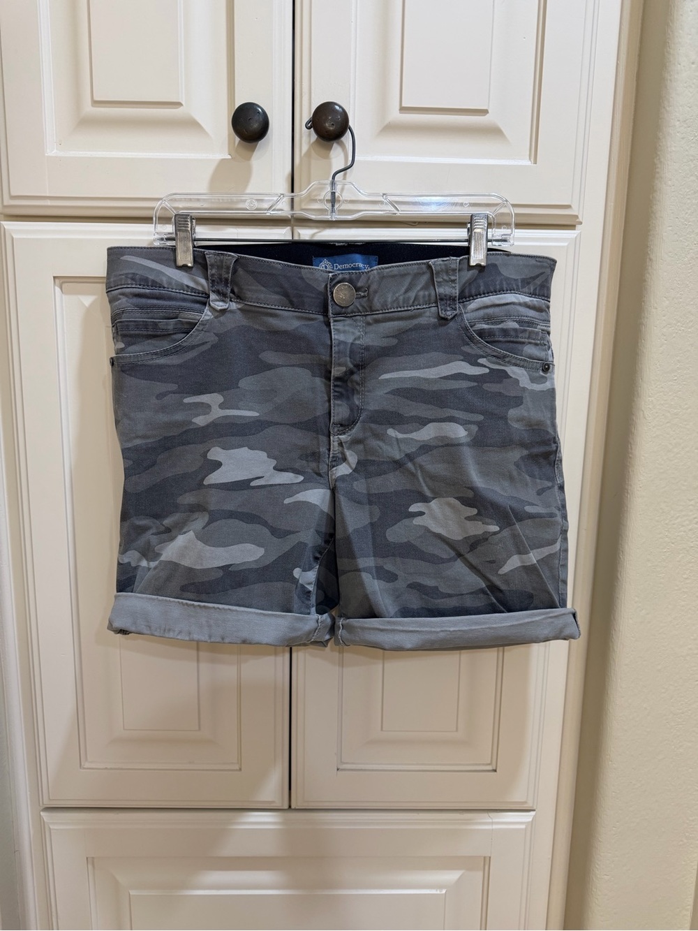 Democracy Gray Camo Roll-Cuff Jean Shorts